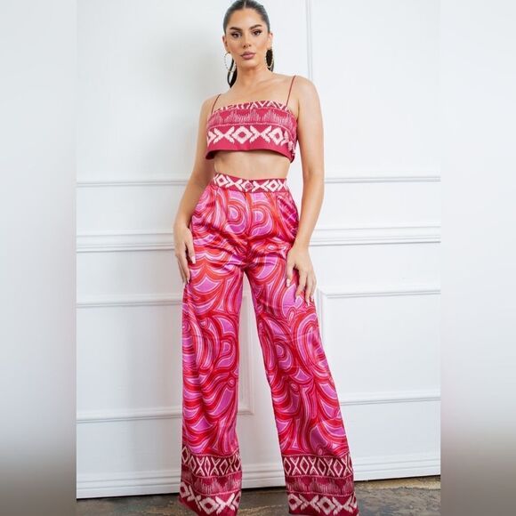 New Summer Bra Top And Wide Leg Pants Set - Picture 1 of 3